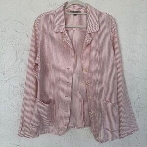 Linen blazer 100% natural fibers collared button up jacket oversized pinstriped